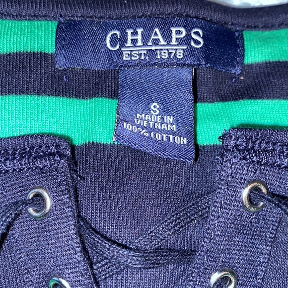 Chaps 100% Cotton long sleeve Henley top lace up green black stripe Small - Picture 8 of 9
